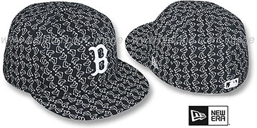 Red Sox SOX 'ALL-OVER FLOCKING'-2 Black-White Fitted Hat by New Era