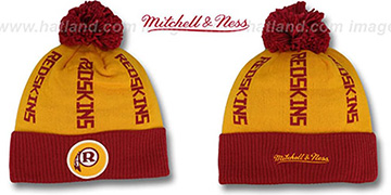 Redskins VERTICAL WORD BEANIE Gold-Burgundy by Mitchell and Ness
