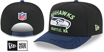Seahawks 2025 'NFL DRAFT ONSTAGE A-FRAME SNAPBACK' Black-Navy Hat by New Era