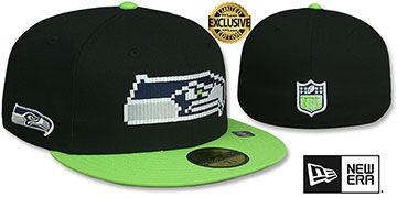 Seahawks NFL PIXELATED Black-Lime Fitted Hat by New Era