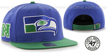 Seahawks THROWBACK SUPER-SHOT STRAPBACK Royal-Green Hat by Twins 47 Brand