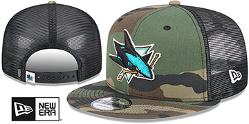 Sharks ARMY CAMO TRUCKER Woodland-Black Hat by New Era
