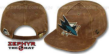 Sharks DYNASTY LEATHER STRAPBACK Brown Hat Zephyr