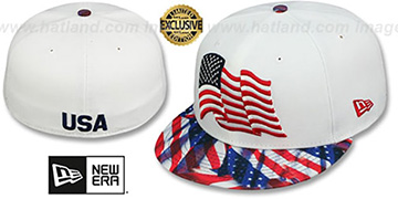 Stars and Stripes USA WAVING-FLAG White Fitted Hat by New Era
