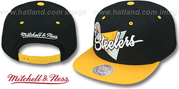 Steelers TRIANGLE-SCRIPT SNAPBACK Black-Gold Hat by Mitchell and Ness