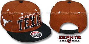 Texas 2T SUPER-ARCH SNAPBACK Burnt Orange-Black Hat by Zephyr