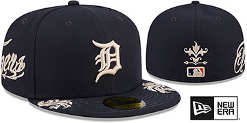 Tigers SIDE SCRIPT WORDMARK Navy Fitted Hat by New Era