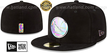 Warriors SUEDED IRIDESCENT METAL-BADGE Black Fitted Hat by New Era