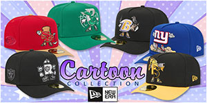 Cartoon Hats: Get the perfect blend of fun design and your favorite NFL Team Logo in the playful Cartoon Collection by New Era. These 59FIFTY fitted hats feature a unique Team Logo character on front with team logo on the side.