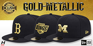 Exclusive Gold-Metallic Hats: Make a bold statement with this Hatland.com exclusive - a premium 59FIFTY Fitted Hat by New Era