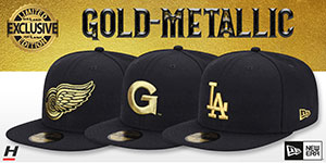 Exclusive Gold-Metallic Hats: Make a bold statement with this Hatland.com exclusive - a premium 59FIFTY Fitted Hat by New Era