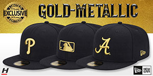 Exclusive Gold-Metallic Hats: Make a bold statement with this Hatland.com exclusive - a premium 59FIFTY Fitted Hat by New Era