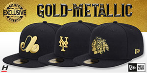 Exclusive Gold-Metallic Hats: Make a bold statement with this Hatland.com exclusive - a premium 59FIFTY Fitted Hat by New Era
