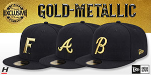 Exclusive Gold-Metallic Hats: Make a bold statement with this Hatland.com exclusive - a premium 59FIFTY Fitted Hat by New Era