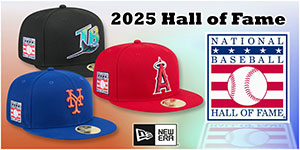 Baseball Hall of Fame Hats: Celebrate the Best of baseball in the on-field hat by New Era with the Front Team Logo and HALL OF FAME logo embroidered on the side worn by all MLB teams during the Hall of Fame weekend.