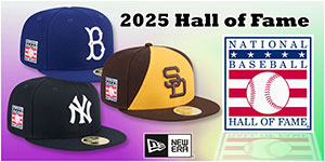 Baseball Hall of Fame Hats: Celebrate the Best of baseball in the on-field hat by New Era with the Front Team Logo and HALL OF FAME logo embroidered on the side worn by all MLB teams during the Hall of Fame weekend.