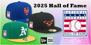 Baseball Hall of Fame Hats: Celebrate the Best of baseball in the on-field hat by New Era with the Front Team Logo and HALL OF FAME logo embroidered on the side worn by all MLB teams during the Hall of Fame weekend.