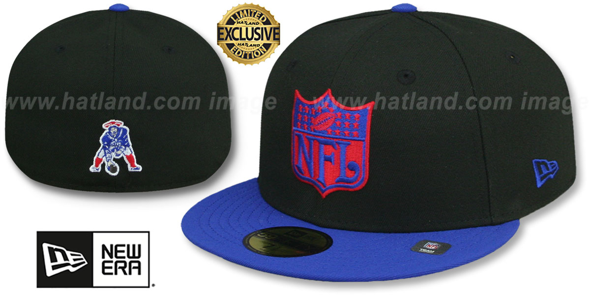 New Engalnd Patriots THROWBACK NFL SHIELD-BASIC Black-Royal Fitted Hat by New Era