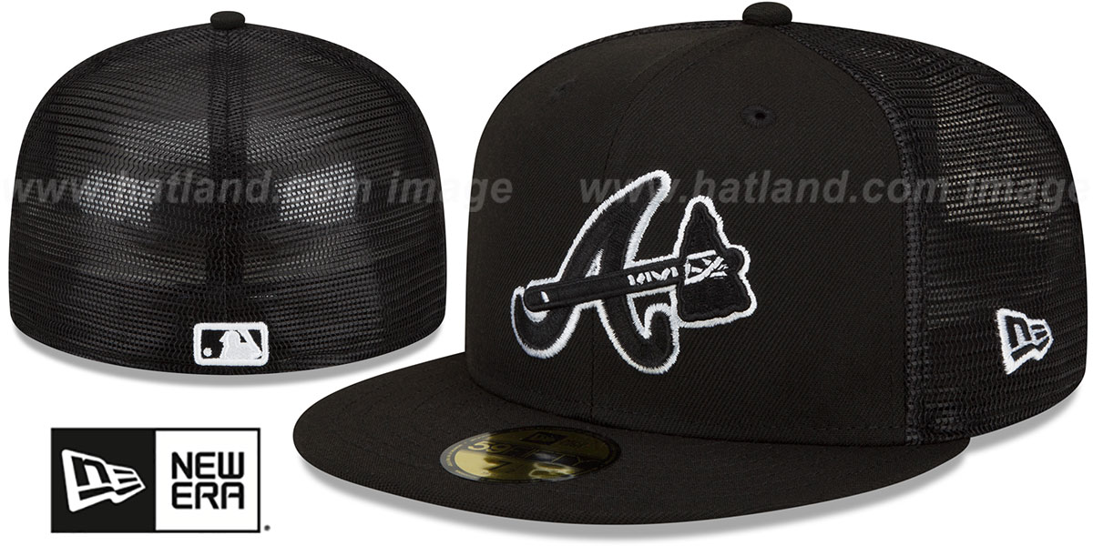 Atlanta Braves BATTING PRACTICE TRUCKER Black-White Fitted Hat by New Era