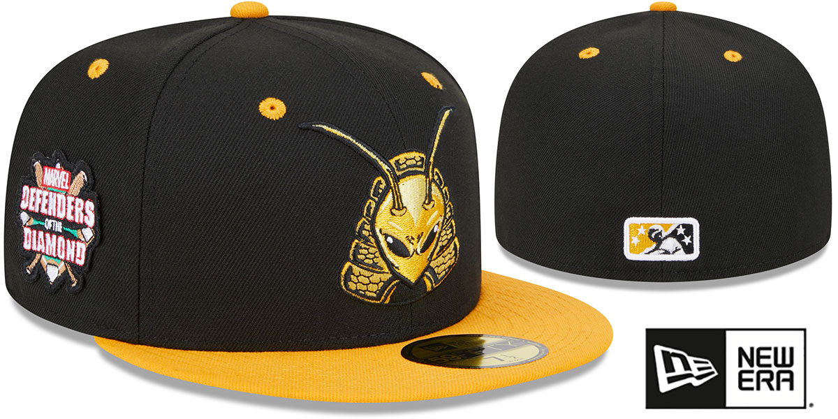 Salt Lake Bees MILB MARVEL DEFENDERS SIDE-PATCH Black-Gold Fitted Hat by New Era