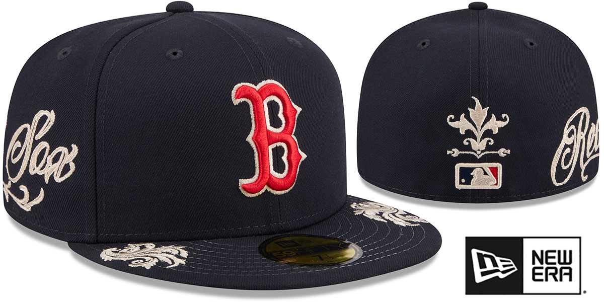 Boston Red Sox SIDE SCRIPT WORDMARK Navy Fitted Hat by New Era