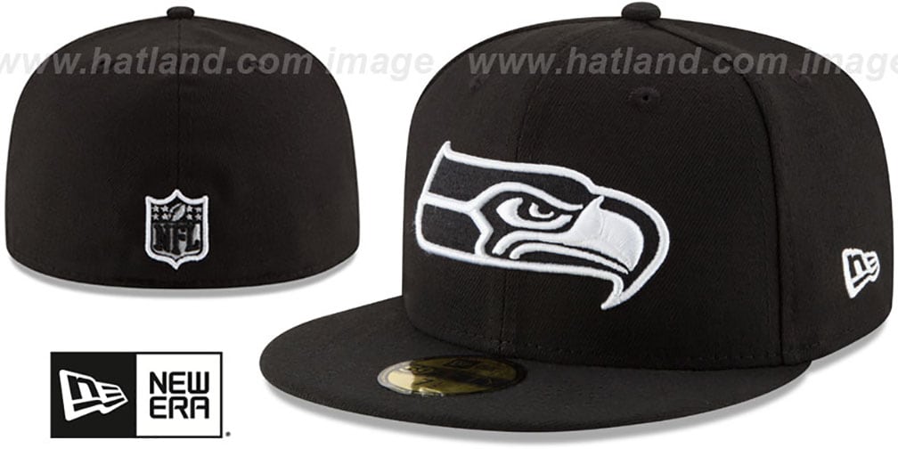 Seattle Seahawks NFL TEAM-BASIC Black-White Fitted Hat by New Era