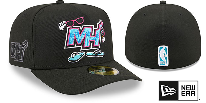 Heat NBA 'CARTOON  A-FRAME' Black Fitted Hat by New Era