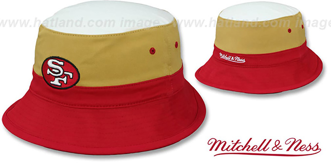 49ers 'COLOR-BLOCK BUCKET' White-Gold-Red Hat by Mitchell and Ness