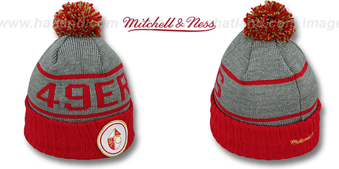 49ers 'HIGH-5 CIRCLE BEANIE' Grey-Red by Mitchell and Ness