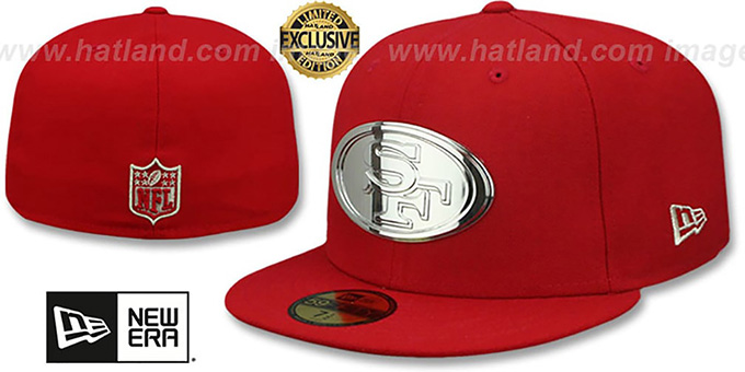 49ers 'SILVER METAL-BADGE' Red Fitted Hat by New Era