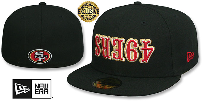 49ers 'UPSIDE DOWN WORDMARK' Black Fitted Hat by New Era