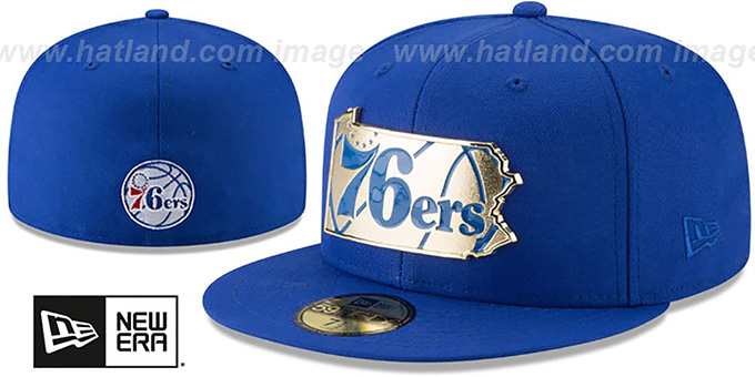 76ers 'GOLD STATED METAL-BADGE' Royal Fitted Hat by New Era
