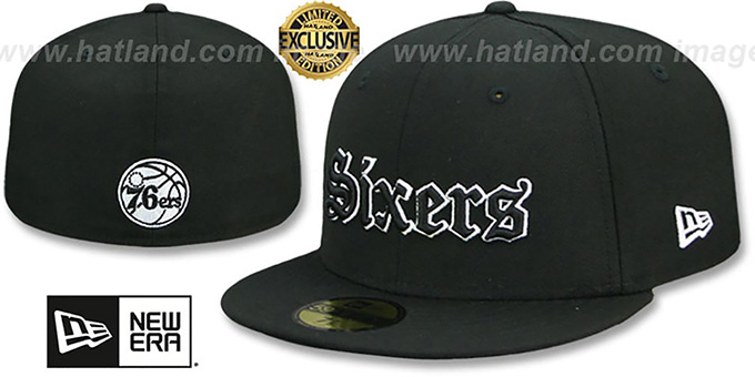 76ers 'GOTHIC TEAM-BASIC' Black Fitted Hat by New Era