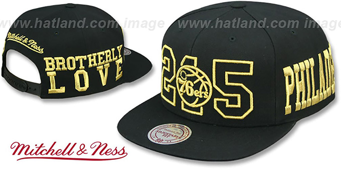 76ers 'METALLIC AREA-CODE SNAPBACK' Black Hat by Mitchell and Ness