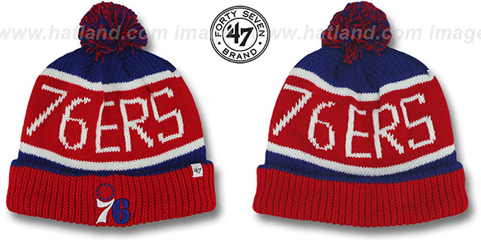 76ers 'THE-CALGARY' Red-Royal Knit Beanie Hat by Twins 47 Brand