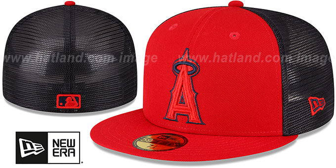 Angels 2023 '2T BATTING PRACTICE TRUCKER' Red-Navy Fitted Hat by New Era