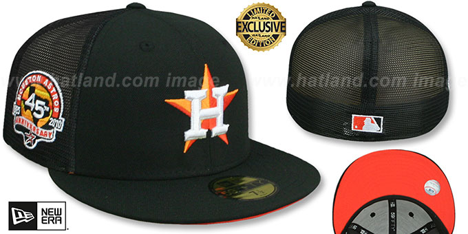 Astros 45TH ANNIVERSARY 'MESH-BACK SIDE-PATCH' Black-Orange Fitted Hat by New Era