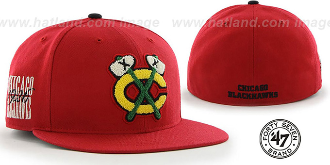 Blackhawks 'NHL ALT CATERPILLAR' Red Fitted Hat by 47 Brand