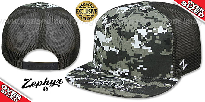 Blank 'OVER-SIZED DIGICAMO MESH-BACK SNAPBACK' Grey-Charcoal Hat by Zephyr