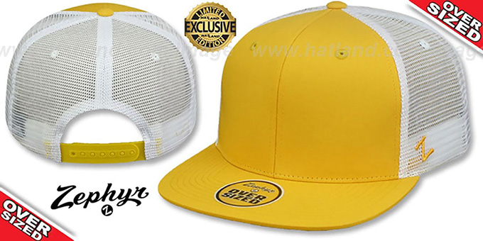 Blank 'OVER-SIZED MESH-BACK SNAPBACK' Gold-White Hat by Zephyr