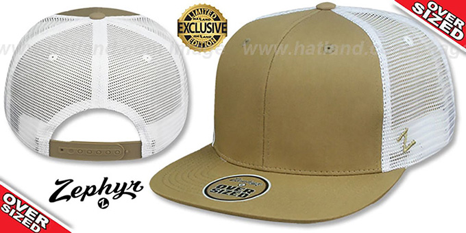 Blank 'OVER-SIZED MESH-BACK SNAPBACK' Khaki-White Hat by Zephyr