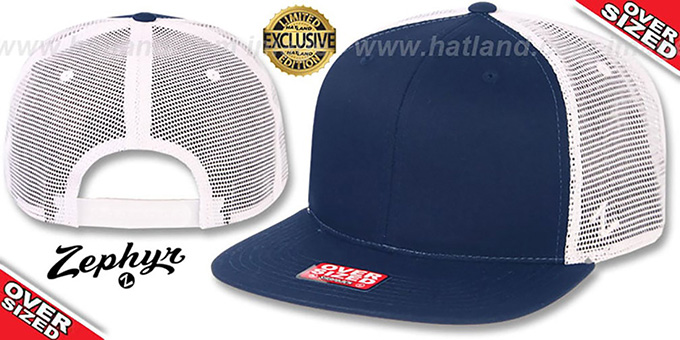 Blank 'OVER-SIZED MESH-BACK SNAPBACK' Navy-White Hat by Zephyr