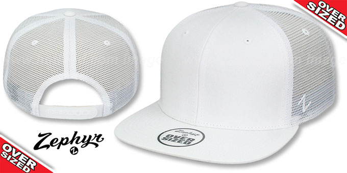 Blank 'OVER-SIZED MESH-BACK SNAPBACK' White-White Hat by Zephyr