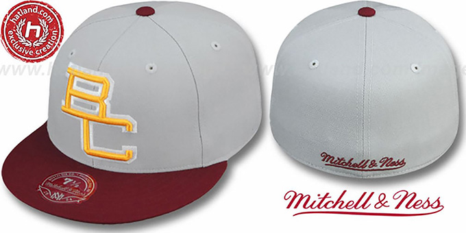 Boston College '2T XL-LOGO' Grey-Burgundy Fitted Hat by Mitchell and Ness