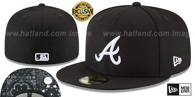 Braves 'BLACKDANA BOTTOM' Black-White Fitted Hat by New Era