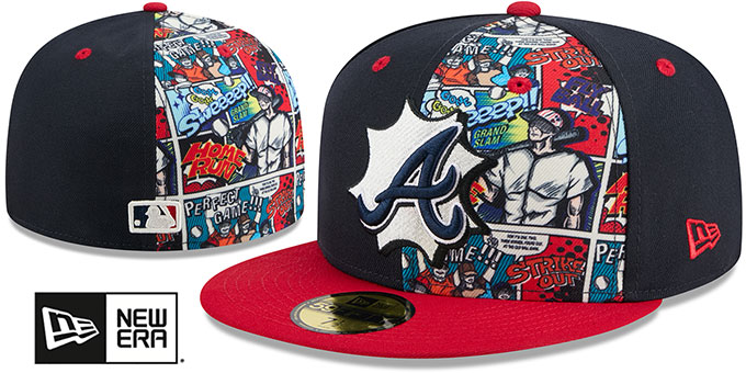 Braves 'COMIC HERO' Navy-Red Fitted Hat by New Era