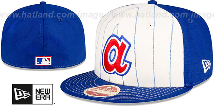 Braves 'VINTAGE-STRIPE' White-Royal Fitted Hat by New Era