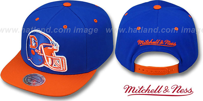 Broncos '2T XL-HELMET SNAPBACK' Royal-Orange Adjustable Hat by Mitchell and Ness