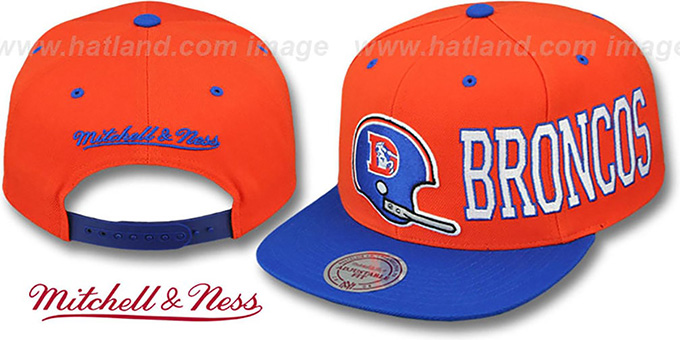 Broncos 'HELMET-WORDWRAP SNAPBACK' Orange-Royal Hat by Mitchell and Ness