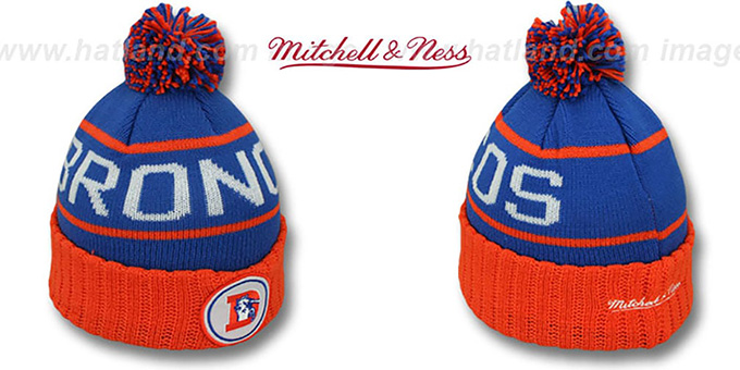 Broncos 'HIGH-5 CIRCLE BEANIE' Royal-Orange by Mitchell and Ness